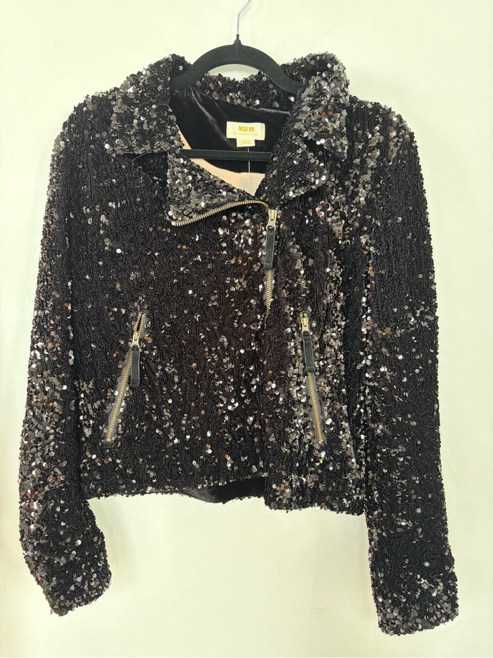 Anthropologie Black Sequin Moto Jacket